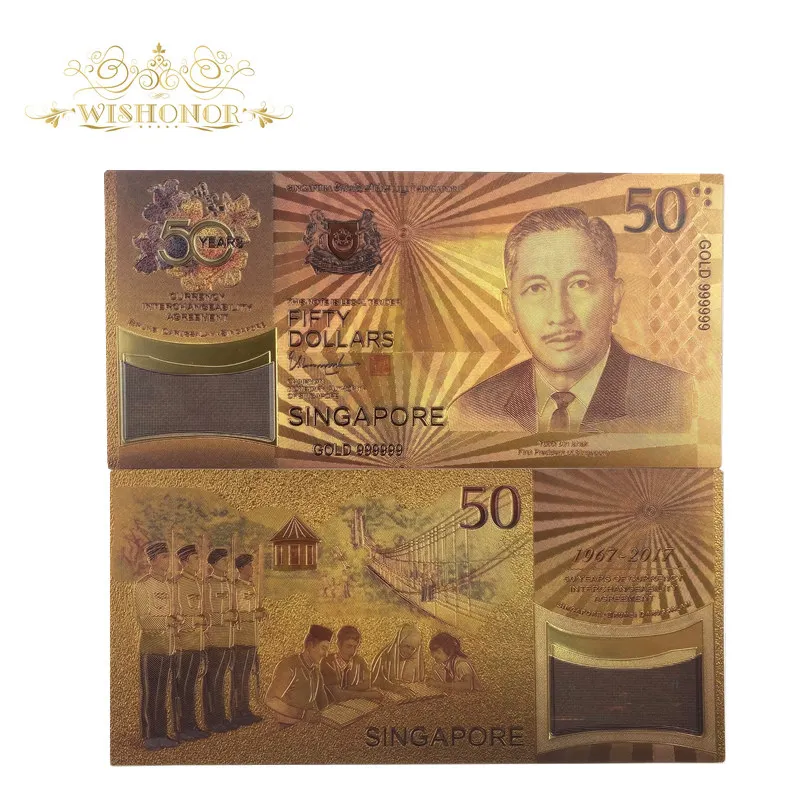 10pcs/lot Color Singapore Banknote 50 SGD Banknote in 24k Gold Fake Paper Money For Collection 
10pcs/lot Color Singapore Banknote 50 SGD Banknote in 24k Gold Fake Paper Money For Collection