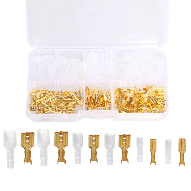 150PCS Assorted 2.8/4.8/6.3mm Crimp Spade Terminals Female Connector Wire Wrap Connectors + Insulation Sheath Kit
150PCS Assorted 2.8/4.8/6.3mm Crimp Spade Terminals Female Connector Wire Wrap Connectors + Insulation Sheath Kit