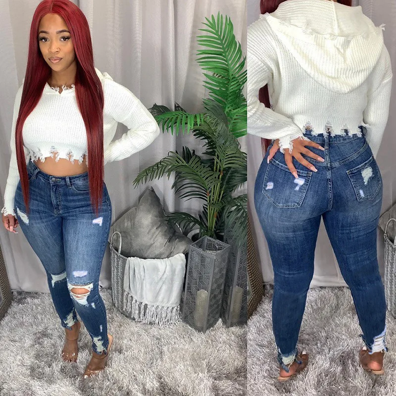 Plus Size Light Blue Ripped Jeans For Women Street Style Sexy Mid Rise Distressed Trouser Stretch Skinny Hole Denim Pencil Pants
Plus Size Light Blue Ripped Jeans For Women Street Style Sexy Mid Rise Distressed Trouser Stretch Skinny Hole Denim Pencil Pants