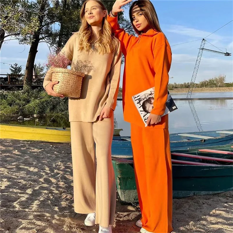 2 Pieces Set Women Knitted Tracksuit Polo Collar Sweater Oversize Pullover Straight Pants Loose Fashion Outwear Sweater Suit
2 Pieces Set Women Knitted Tracksuit Polo Collar Sweater Oversize Pullover Straight Pants Loose Fashion Outwear Sweater Suit