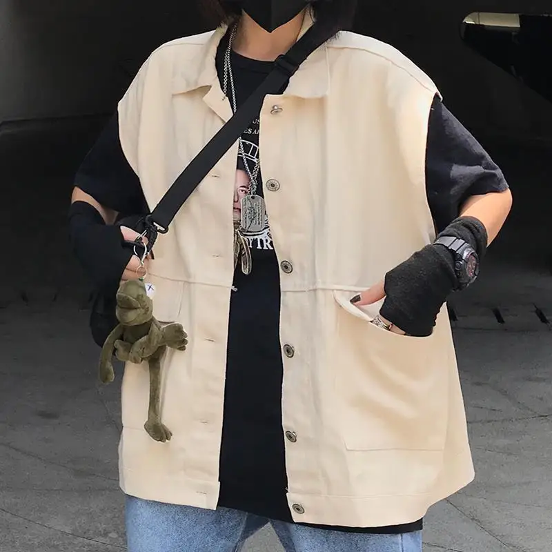 Harajuku Vests Women Summer Chic Cargo Black Simple Single Breasted Teens Streetwear Ulzzang All-match Female Sleeveless Outwear
Harajuku Vests Women Summer Chic Cargo Black Simple Single Breasted Teens Streetwear Ulzzang All-match Female Sleeveless Outwear