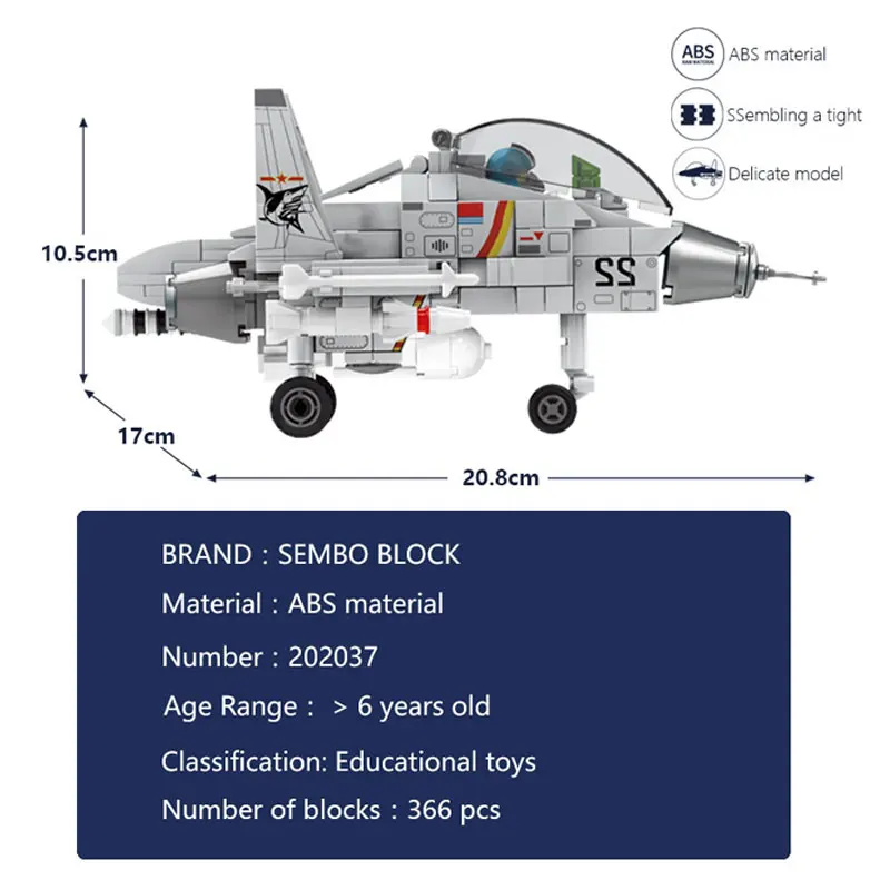 SEMBO 366PCS J-15 Fighter Building Blocks Military Helicopter Bombers Model City SWAT Army Creator Bricks Boy Toy Gift for Kids
SEMBO 366PCS J-15 Fighter Building Blocks Military Helicopter Bombers Model City SWAT Army Creator Bricks Boy Toy Gift for Kids
