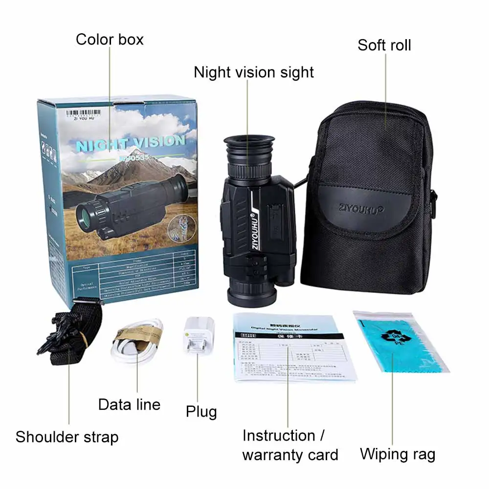 ZIYOUHU Digital 5x35 Monocular Telescope Infrared Night Vision 200M Range Hunting Camping Camera Scope Take Photos Video Record
ZIYOUHU Digital 5x35 Monocular Telescope Infrared Night Vision 200M Range Hunting Camping Camera Scope Take Photos Video Record