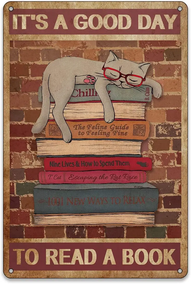 Home Wall Decor It's A Good Day to Read A Book Cat Books Vintage Metal Sign Reading Tin Signs Retro for Books Lover Bookworm Cat
Home Wall Decor It's A Good Day to Read A Book Cat Books Vintage Metal Sign Reading Tin Signs Retro for Books Lover Bookworm Cat