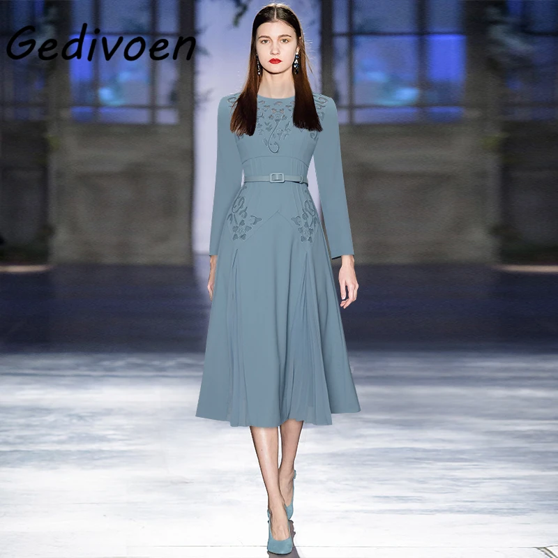 Gedivoen Women's Autumn Embroidery Dress O-Neck Full Sleeves Runway High Waist Sashes Splicedf Big Swing Dresses Vestdios
Gedivoen Women's Autumn Embroidery Dress O-Neck Full Sleeves Runway High Waist Sashes Splicedf Big Swing Dresses Vestdios