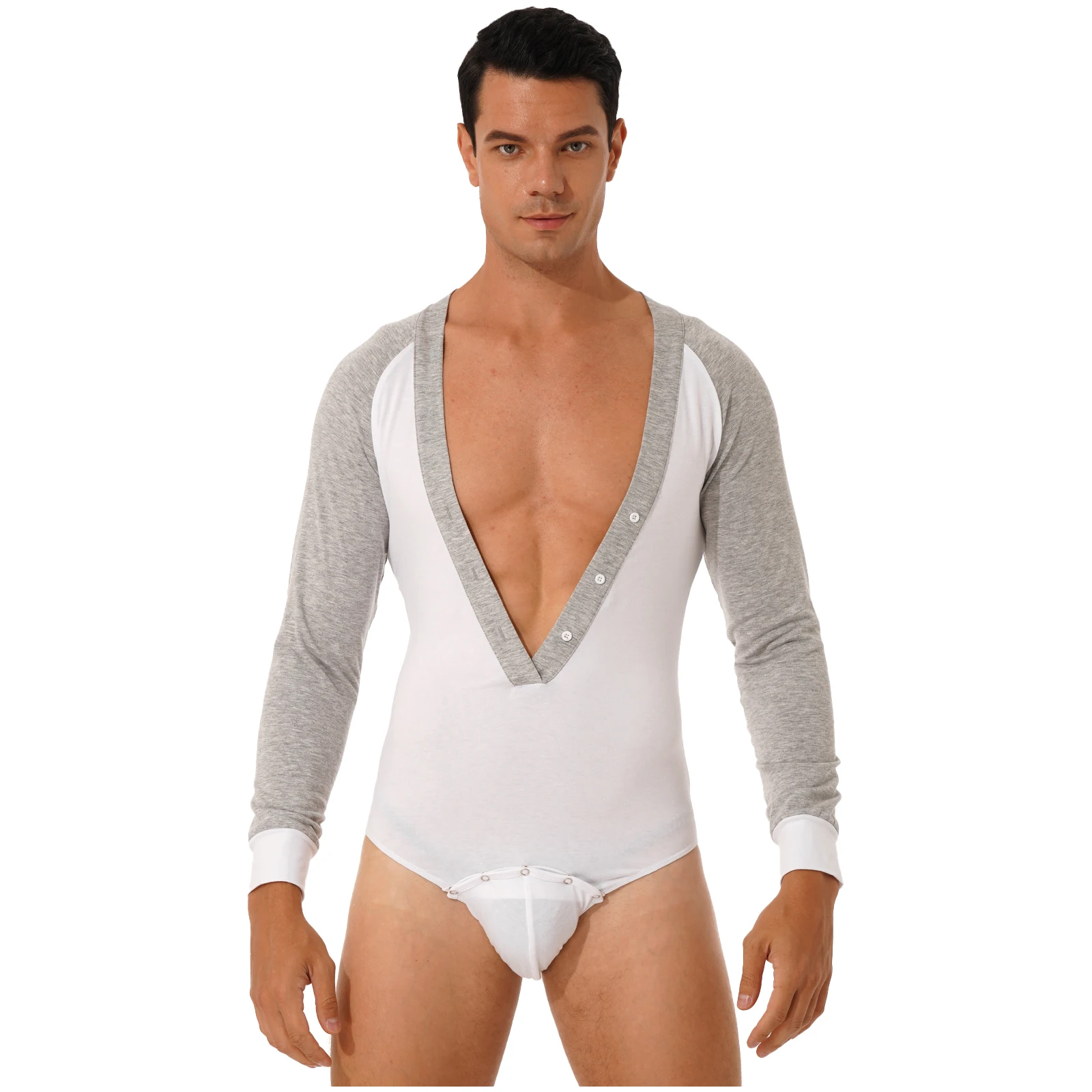 Men Deep V Neck Long Sleeve Button Down Bodysuit Contrast Color Skinny Leotard Jumpsuits Nightwear Swimwear Sleepwear Loungewear
Men Deep V Neck Long Sleeve Button Down Bodysuit Contrast Color Skinny Leotard Jumpsuits Nightwear Swimwear Sleepwear Loungewear