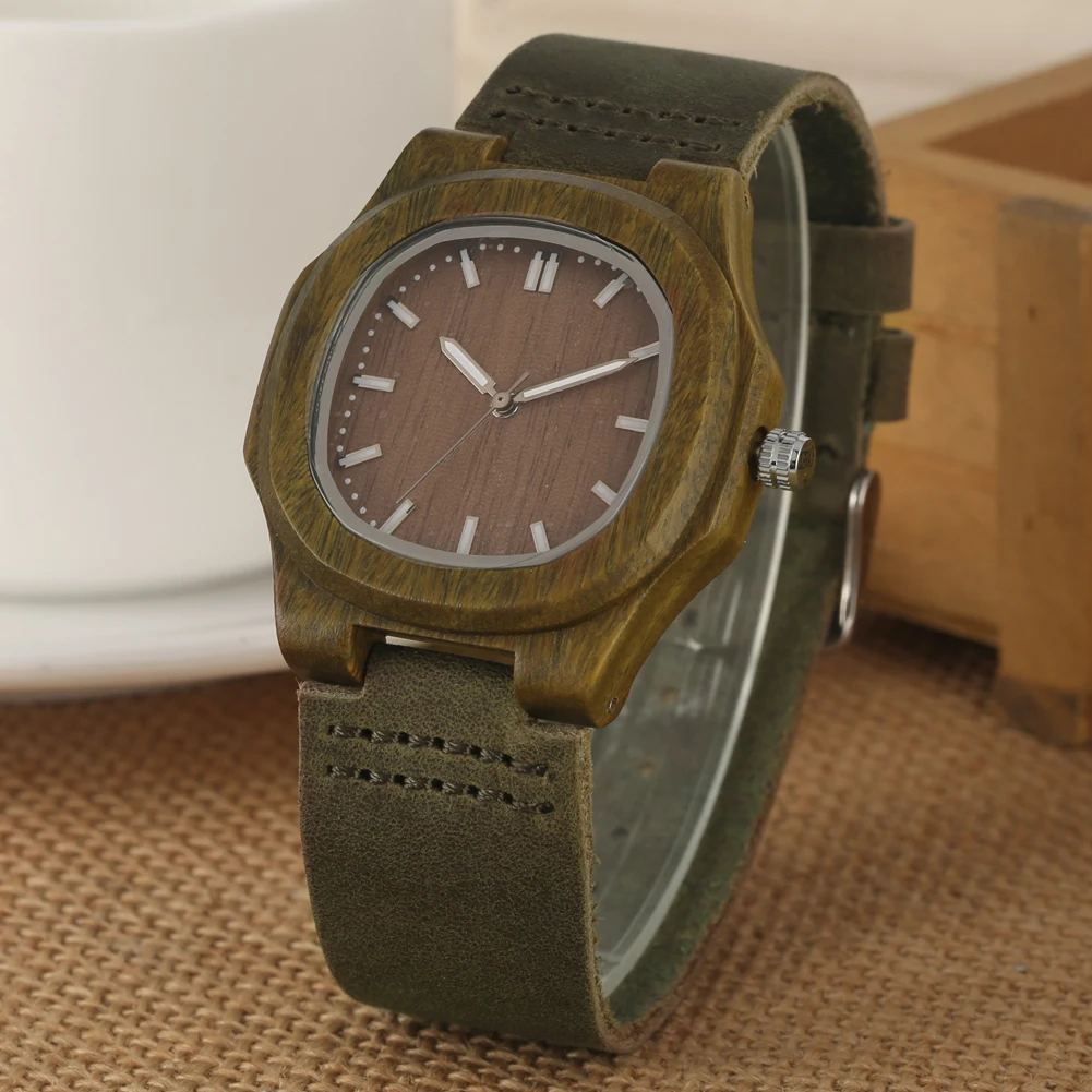 Classic Green Sandal Wooden Quartz Watch Durable Leather Band Wooden Watches Concise Brown Dial Wooden Wristwatch Unisex Gifts
Classic Green Sandal Wooden Quartz Watch Durable Leather Band Wooden Watches Concise Brown Dial Wooden Wristwatch Unisex Gifts