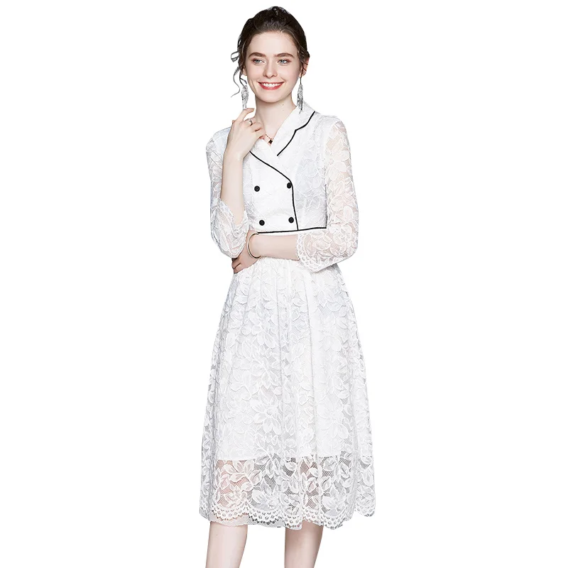 Banulin Fashion Designer Runway Dress Spring Summer Women's Notched Collar White Lace Embroidery Midi Dresses High Quality
Banulin Fashion Designer Runway Dress Spring Summer Women's Notched Collar White Lace Embroidery Midi Dresses High Quality