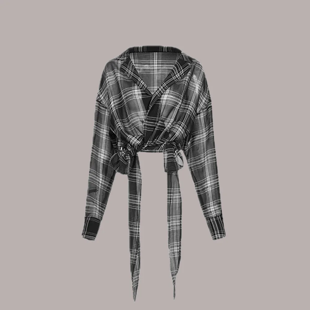 Blouse Dark Gothic Careful Machine Short Sexy Sunscreen Clothing Perspective Plaid Chiffon Shirt Blouse Women's Daily New Style