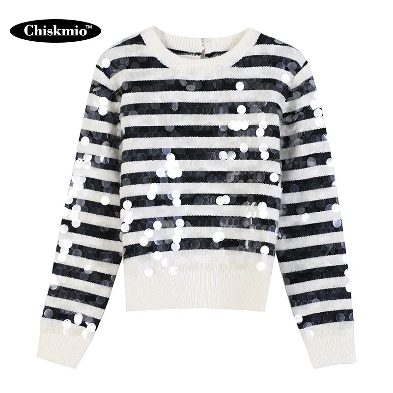 Striped Knitted Sweater Women Sequined O-Neck Pullover New Slim Tops Ladies Autumn Winter Casual Wear Ladies Knitwear Harajuku
Striped Knitted Sweater Women Sequined O-Neck Pullover New Slim Tops Ladies Autumn Winter Casual Wear Ladies Knitwear Harajuku