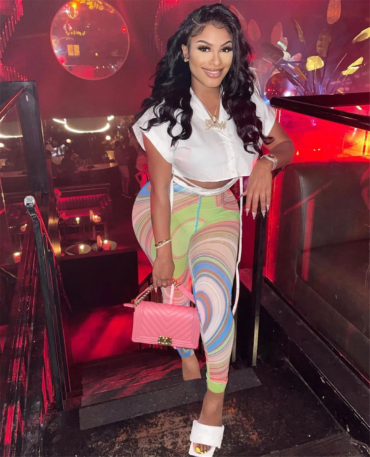 Women Clothing Club Outfits Streetwear Sexy Suit 2 Piece Set White Shirt Crop Top Sheer Mesh Colorful Legging Pants Set
Women Clothing Club Outfits Streetwear Sexy Suit 2 Piece Set White Shirt Crop Top Sheer Mesh Colorful Legging Pants Set