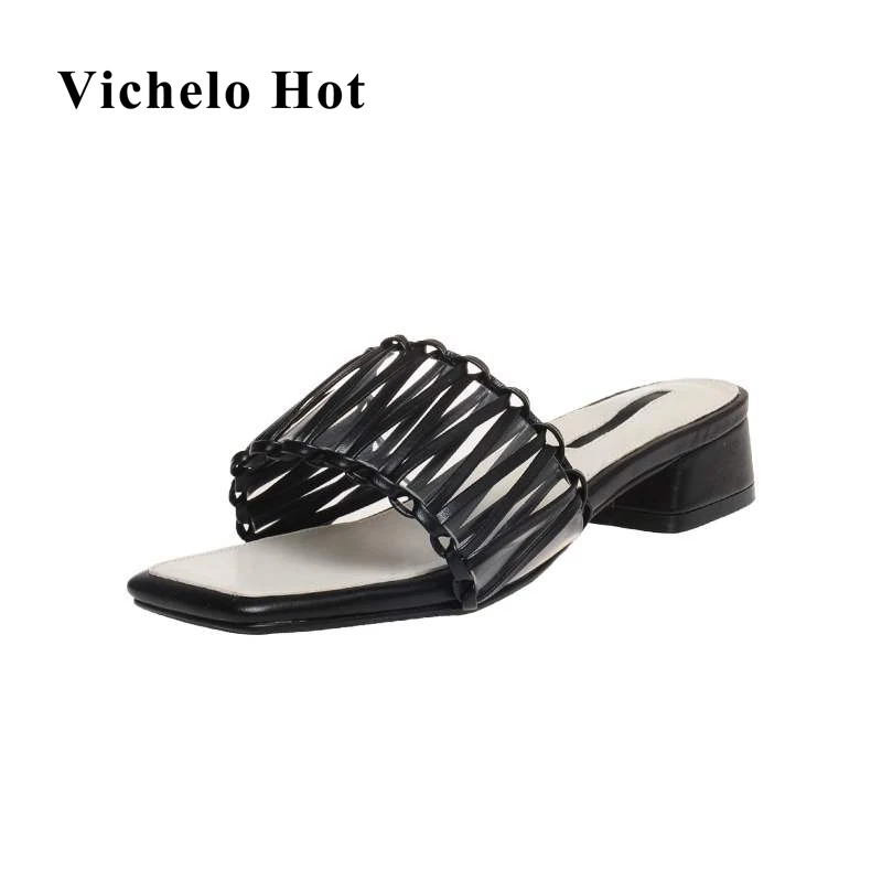 Vichelo Hot comfortable big size peep toe med heel slip on slingback outside slippers concise party daily mules shoes women L1f1
Vichelo Hot comfortable big size peep toe med heel slip on slingback outside slippers concise party daily mules shoes women L1f1