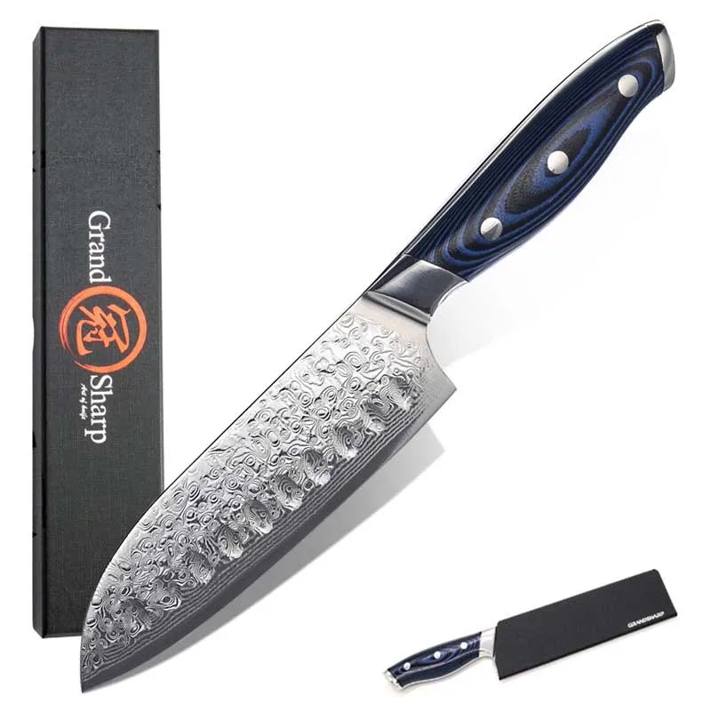 5 Inch Santoku Japanese Knives 67 Layers VG-10 Damascus Steel Anti-Stick Groove Cleaver Kitchen Knives G10 Handle With Gift Box
5 Inch Santoku Japanese Knives 67 Layers VG-10 Damascus Steel Anti-Stick Groove Cleaver Kitchen Knives G10 Handle With Gift Box