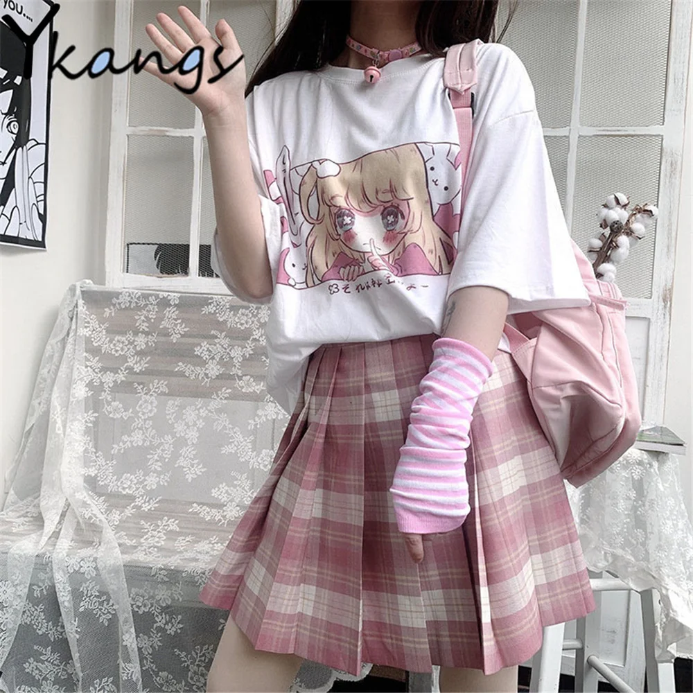 Japanese Preppy Style Cute Animation Printing White Loose Short Sleeve T-Shirt Tops+Plaid Pleated Mini Skirt Harajuku Streetwear
Japanese Preppy Style Cute Animation Printing White Loose Short Sleeve T-Shirt Tops+Plaid Pleated Mini Skirt Harajuku Streetwear