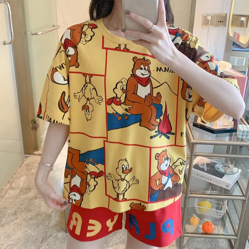 Knitted Cotton Round Neck Cartoon Pajamas Sets Women Pyjamas Summer Short Sleeve Sleepwear Girls Nightwear Pijama Mujer Homewear
Knitted Cotton Round Neck Cartoon Pajamas Sets Women Pyjamas Summer Short Sleeve Sleepwear Girls Nightwear Pijama Mujer Homewear