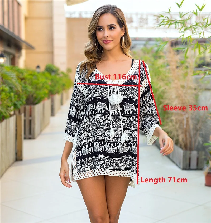 Women Beach Dresses and Tunic Crochet V-neck Bikini Cover Up Strand Jurkjes Saida De Banho Roupa Praia for Lady Elephant Print
Women Beach Dresses and Tunic Crochet V-neck Bikini Cover Up Strand Jurkjes Saida De Banho Roupa Praia for Lady Elephant Print