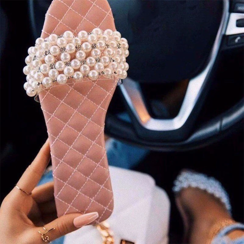 Women Square Open Top Faux Leather Slippers Imitation Pearls Beading Strap Flat Slide Shoes Casual Beach Slip-On Sandals H9ED
Women Square Open Top Faux Leather Slippers Imitation Pearls Beading Strap Flat Slide Shoes Casual Beach Slip-On Sandals H9ED