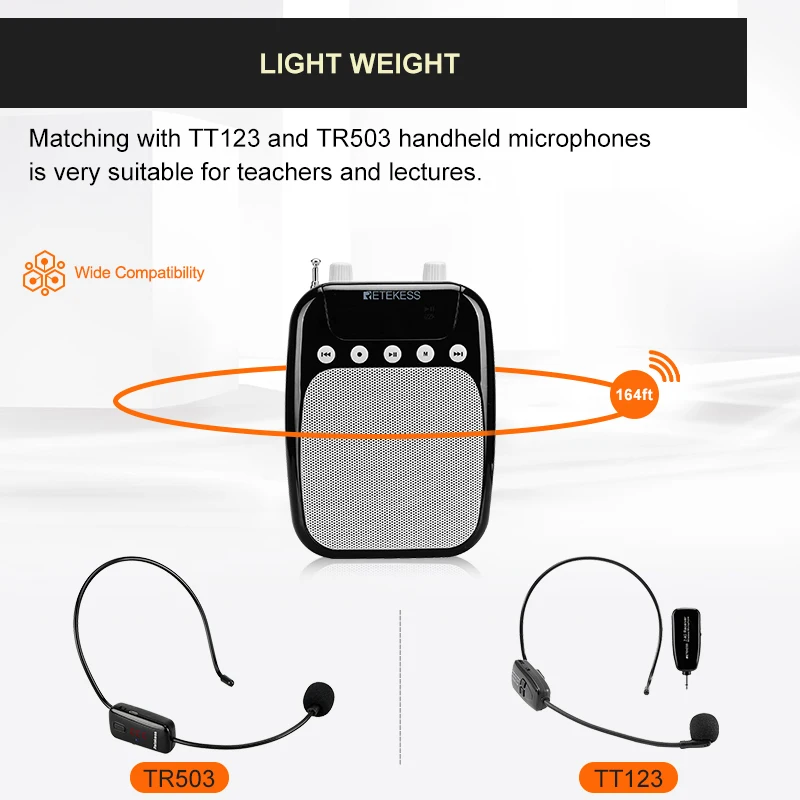 RETEKESS TR623 мегафон портативный усилитель голоса микрофон для учителя динамик FM