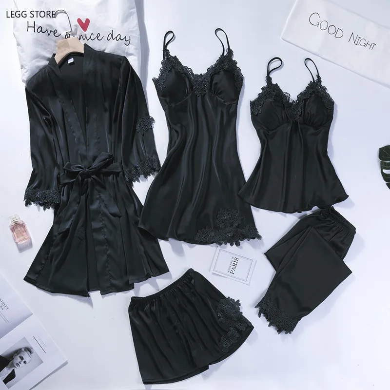Women Satin Pajama Sets Lounge Wear 5 Pieces Homewear Sexy Pajama Womens Summer Pijama Long Sleeve PyjamaHome Clothes
Women Satin Pajama Sets Lounge Wear 5 Pieces Homewear Sexy Pajama Womens Summer Pijama Long Sleeve PyjamaHome Clothes