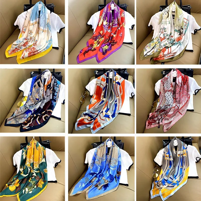 90-90CM Fashion 2021 New Silk Scarf Printing Porket High Quality Woman Silk Scarves Sunscreen Kerchief Travel Photo Shawls
90-90CM Fashion 2021 New Silk Scarf Printing Porket High Quality Woman Silk Scarves Sunscreen Kerchief Travel Photo Shawls