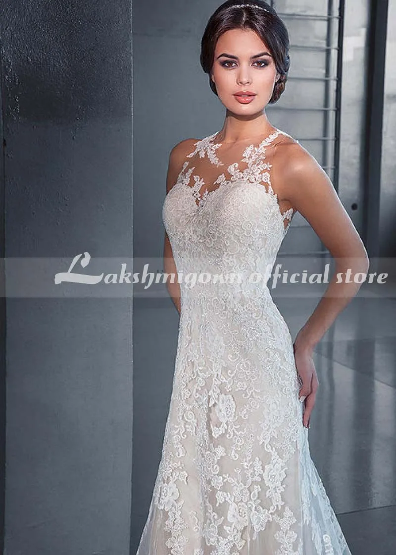 Illusion Neck Ivory Lace Tulle Beaded Wedding Dress With Champagne Lining Sweep Train Bridal Gowns Plus Size robe soiree dubai
Illusion Neck Ivory Lace Tulle Beaded Wedding Dress With Champagne Lining Sweep Train Bridal Gowns Plus Size robe soiree dubai