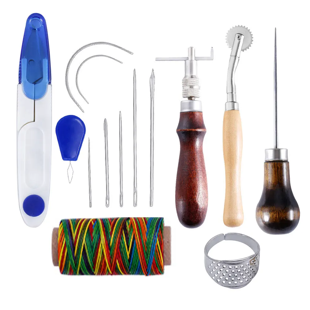14Pcs/Set Leather Craft Hand Stitching Sewing Tools Awl Waxed Thread Thimble Kit with Groover Awl Waxed Thread Thimble Kit
14Pcs/Set Leather Craft Hand Stitching Sewing Tools Awl Waxed Thread Thimble Kit with Groover Awl Waxed Thread Thimble Kit