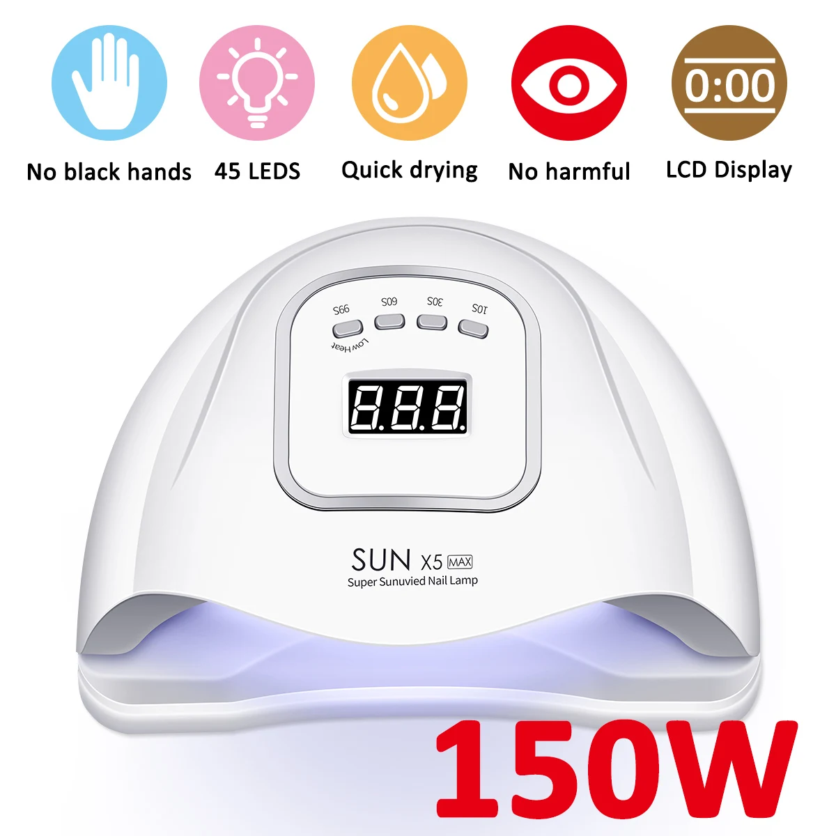 SUN 5X Plus 150W UV LED Nail Lamp Nail Dryer For All Gels Polish Sun Light Infrared Sensing 10s/ 30s / 60s/ 99s For Manicure
SUN 5X Plus 150W UV LED Nail Lamp Nail Dryer For All Gels Polish Sun Light Infrared Sensing 10s/ 30s / 60s/ 99s For Manicure