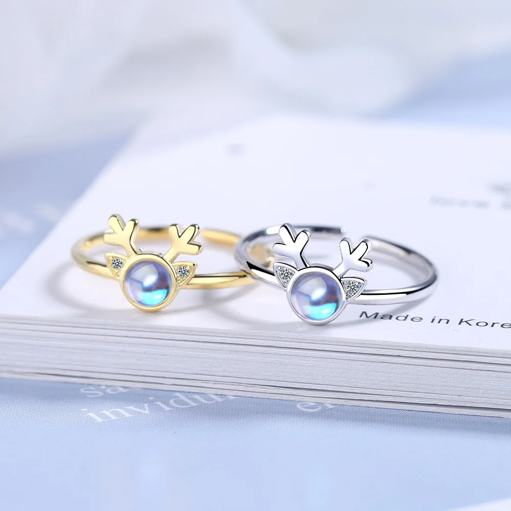 Korean Antler Ring 925 Sterling Silver Artificial Moonstone Rings For Women all with you Ring Adjustable Size 
Korean Antler Ring 925 Sterling Silver Artificial Moonstone Rings For Women all with you Ring Adjustable Size