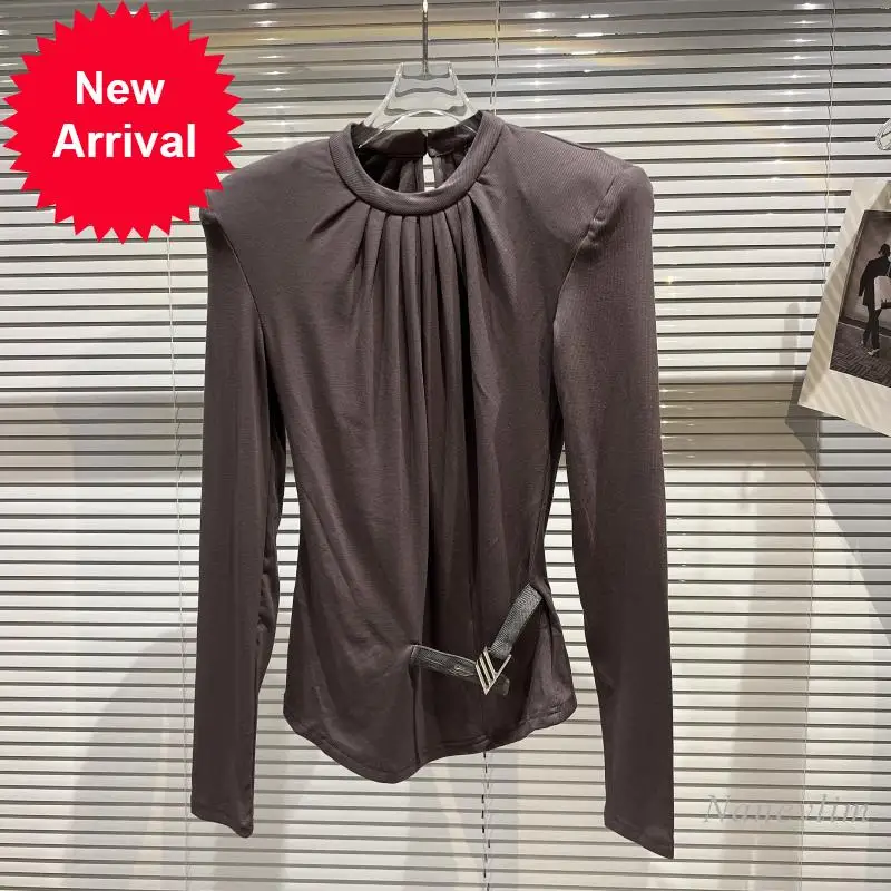 Tshirt Women 2021 New Chest Pleated Waist Tight Buckle Padded Shoulder Long Sleeve T-shirts Ladies Clothes White Tee Tops Slim
Tshirt Women 2021 New Chest Pleated Waist Tight Buckle Padded Shoulder Long Sleeve T-shirts Ladies Clothes White Tee Tops Slim