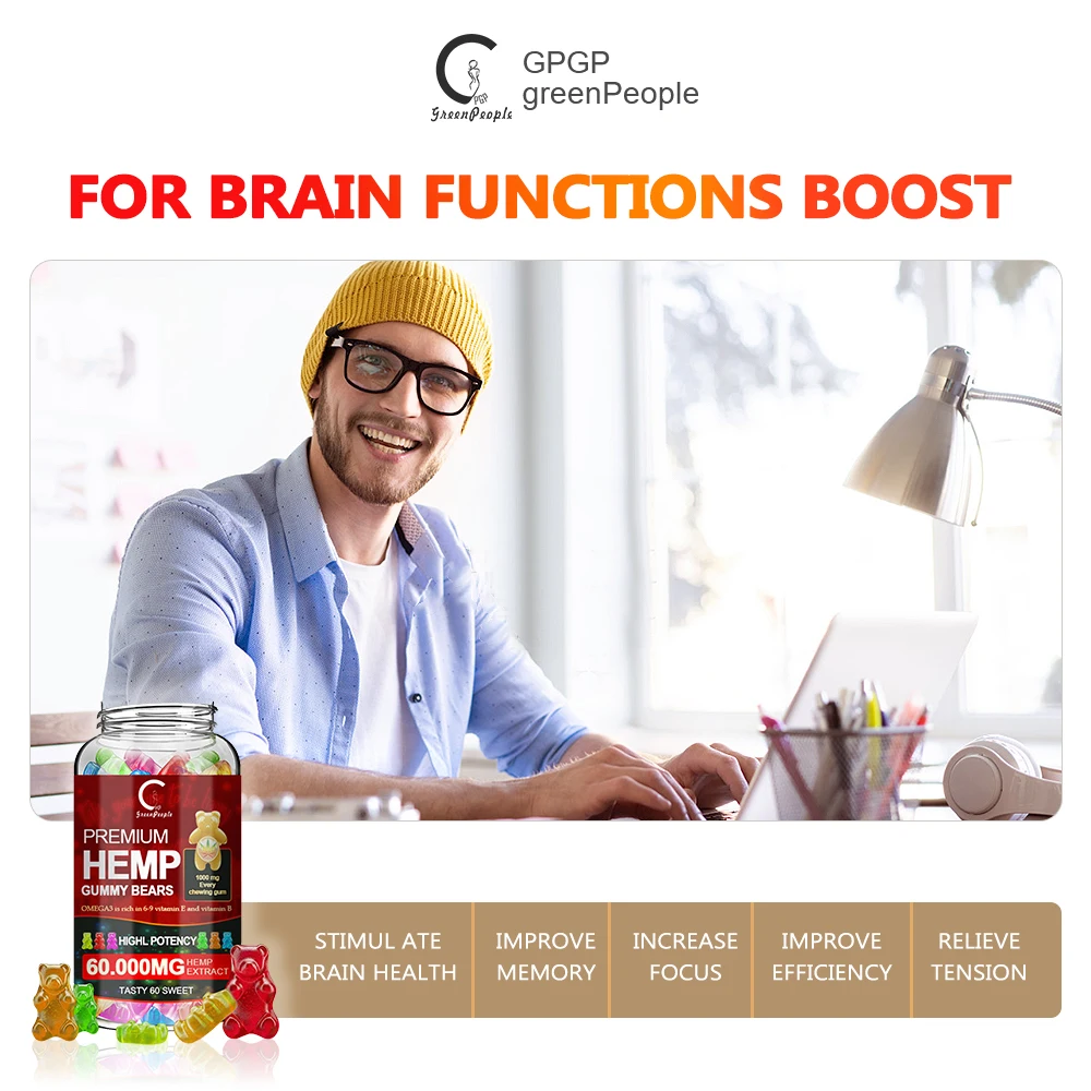 GPGP GreenPeople Bear Hemp Gummies Relieve stress & Anxiety Relief Safe and Natural Bear Fudge Office Snacks /Makeup