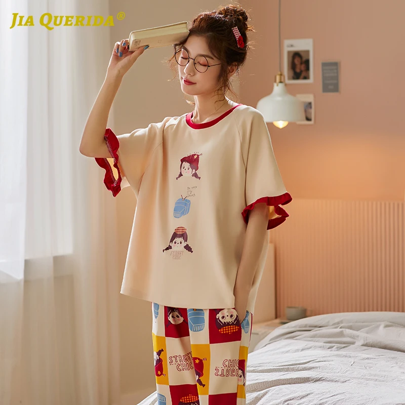 New Soft Short Sleeve Long Pants Sleepwear Woman Clothes Pajamas Set Fashion Casual Ladies Pj Set Cartoon Printing Summer
New Soft Short Sleeve Long Pants Sleepwear Woman Clothes Pajamas Set Fashion Casual Ladies Pj Set Cartoon Printing Summer