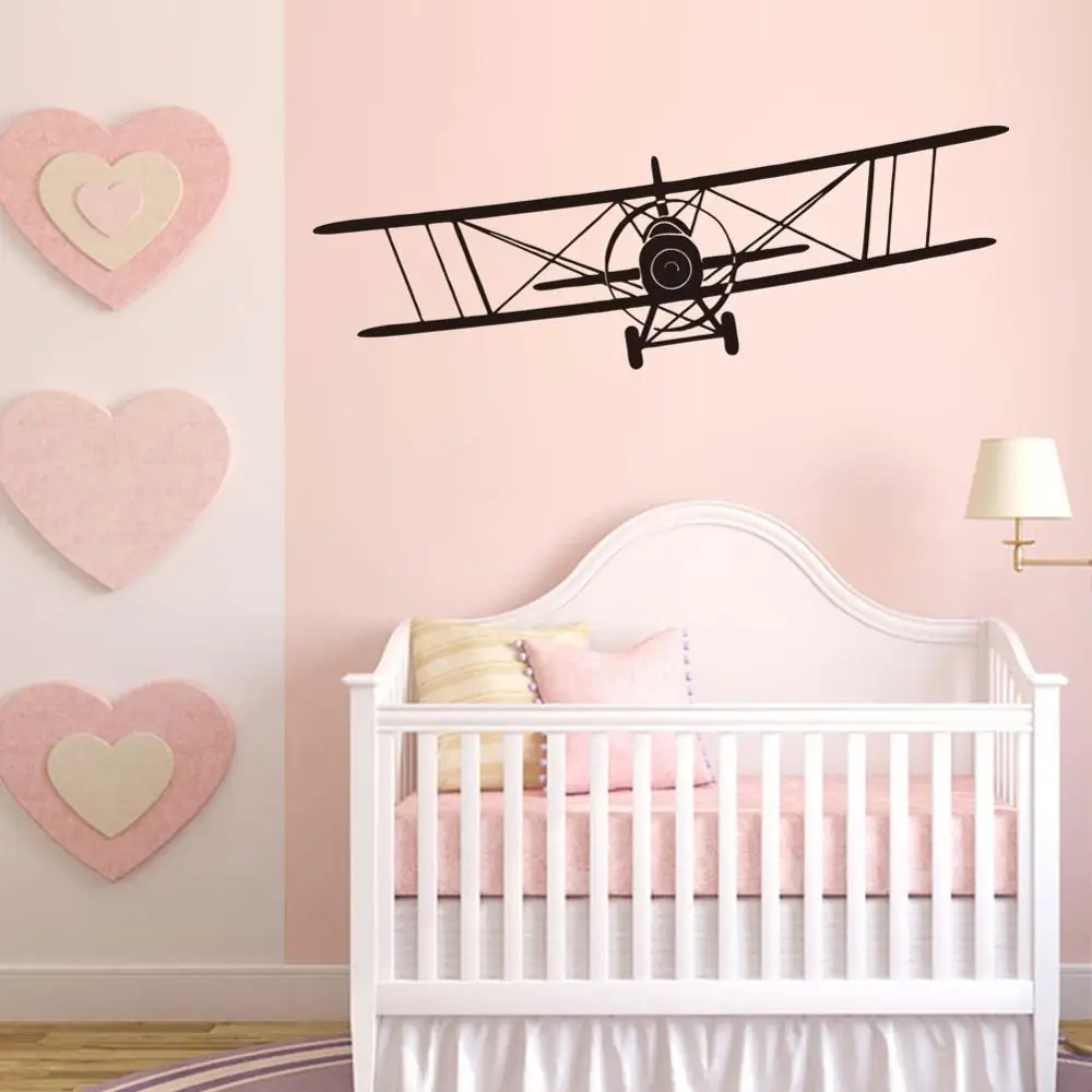 

Наклейка на стену в виде самолета в стиле ретро, фоновая декорация для детской комнаты, Настенные обои, художественные Переводные картинки, ...
