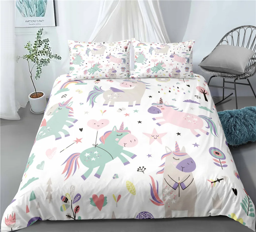 Hagyy Outlet 3D мультфильм Единорог Детский Комплект постельного белья Король