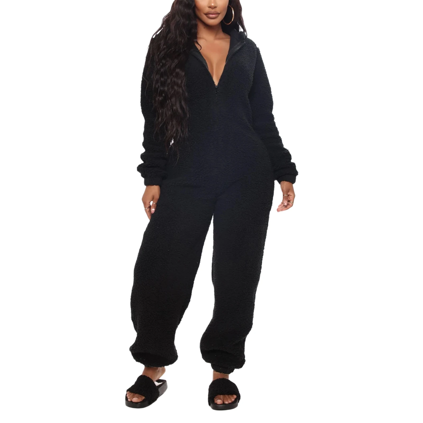 Women Autumn and Winter Warmth Fluffy Ears Casual Flannel Long-Sleeved Solid Color Trousers Zipper Jumpsuit Home Sleep Jumpsuit
Women Autumn and Winter Warmth Fluffy Ears Casual Flannel Long-Sleeved Solid Color Trousers Zipper Jumpsuit Home Sleep Jumpsuit