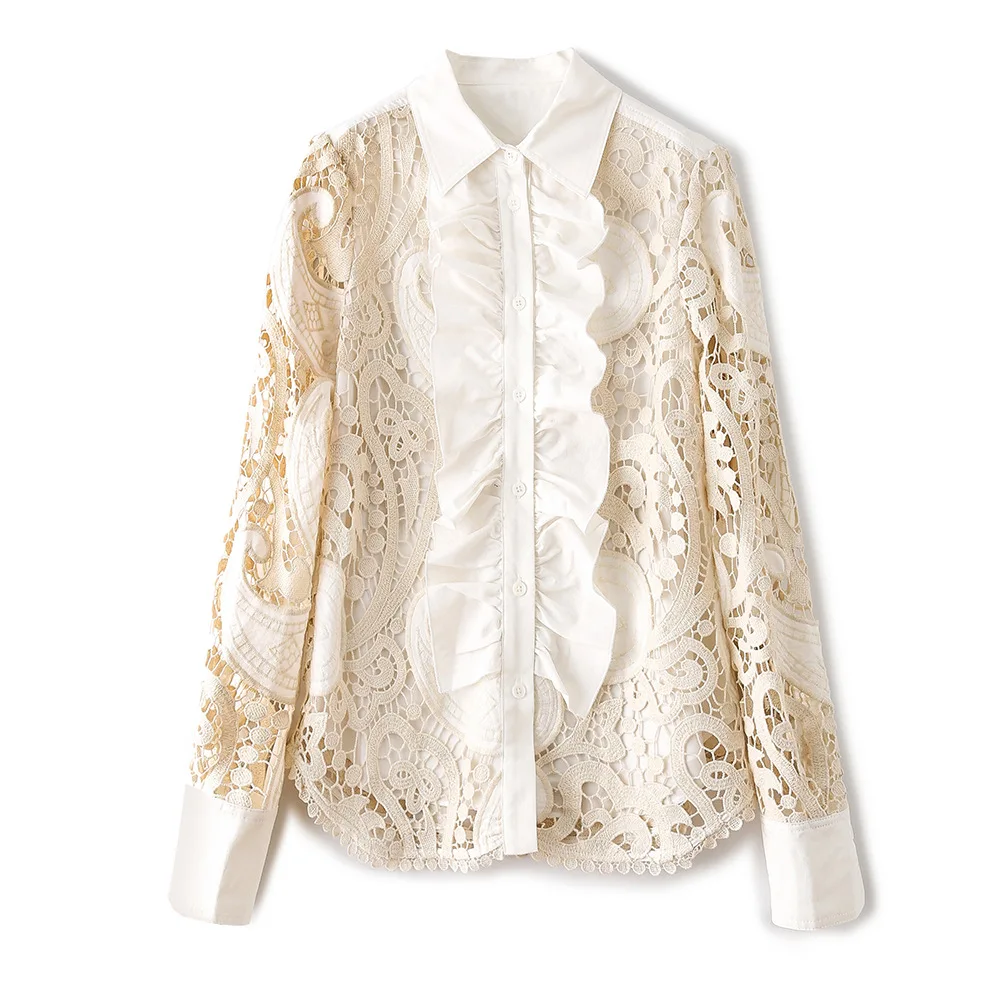 IHOBBY Women Lace Embroidery Blouse Celebrity Water Soluble Joint Hollow Out Flounced Long-sleeved Shirt
IHOBBY Women Lace Embroidery Blouse Celebrity Water Soluble Joint Hollow Out Flounced Long-sleeved Shirt