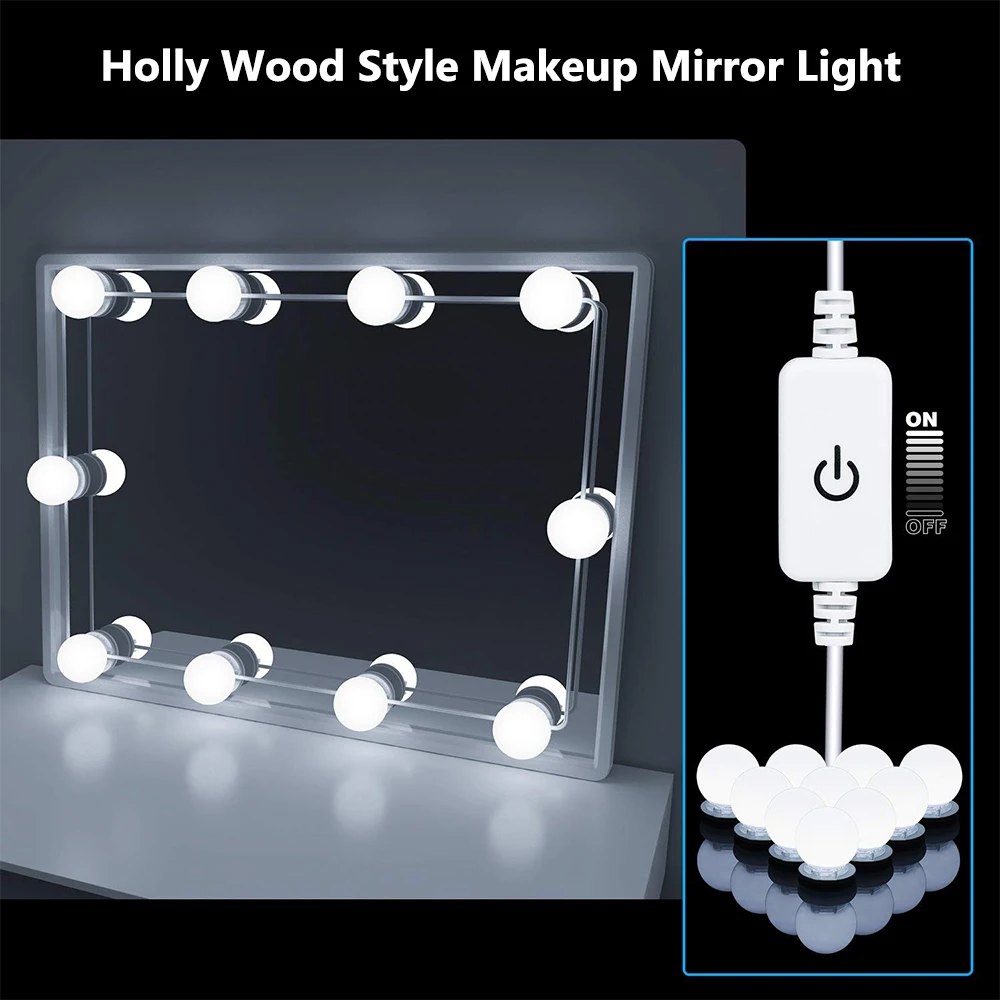 Светодиодный 12 в зеркало для макияжа с подсветкой Лампа голливудская группа ламп