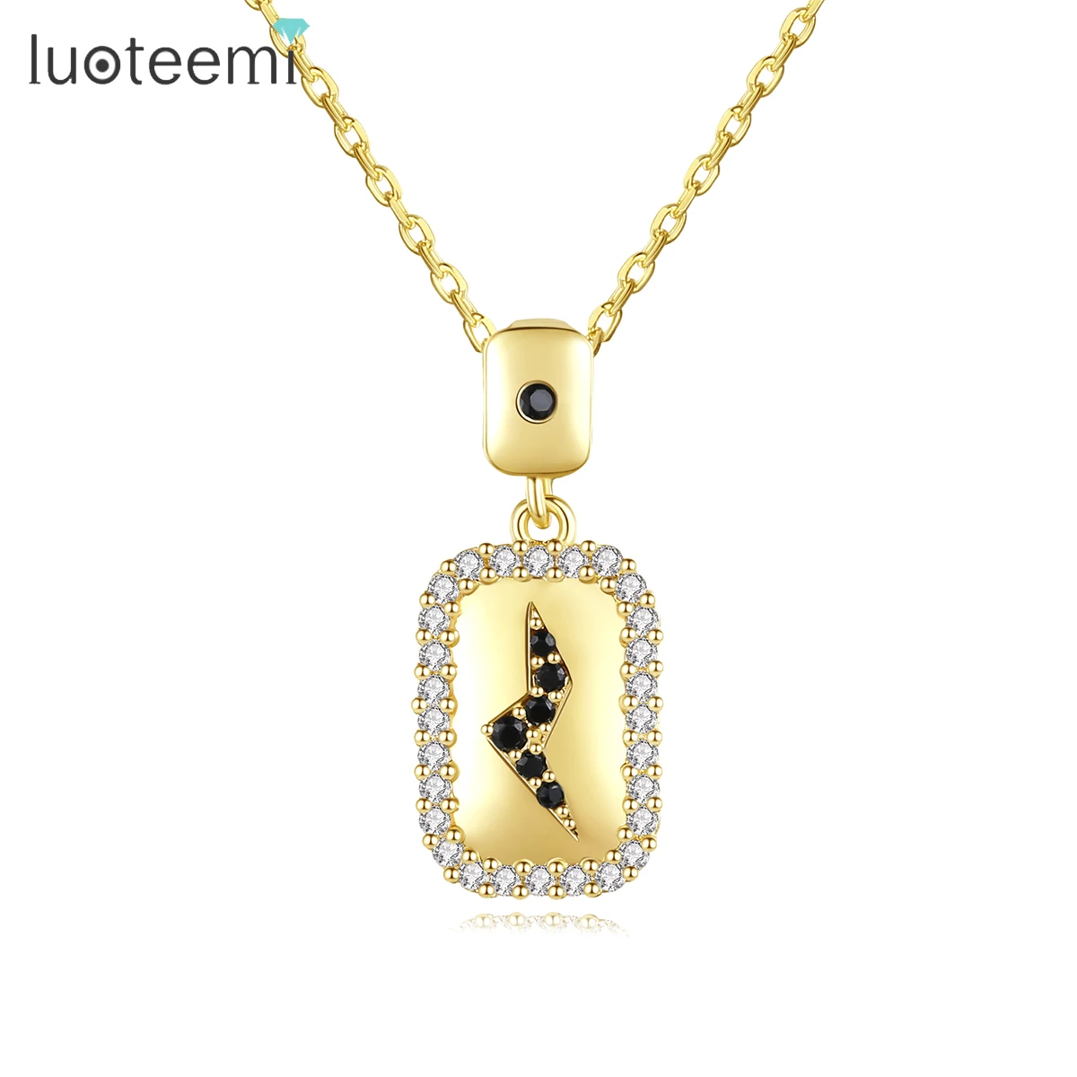 

LUOTEEMI 2020 New Arrival Pendant Necklace Classic Design Jewelry for Women Shining Cubic Zircon Paved Long Link Chain Necklace
