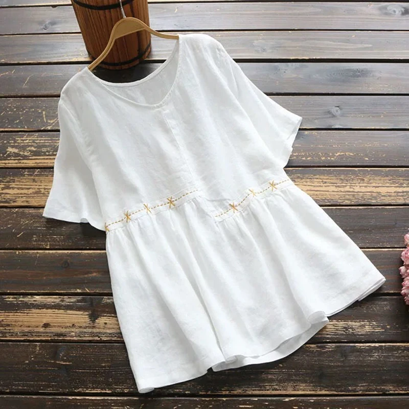 New Summer Arts Style Women Short Sleeve Loose Casual O-neck T-shirt Cotton Linen Embroidery vintage Tee Shirt Femme Tops S942
New Summer Arts Style Women Short Sleeve Loose Casual O-neck T-shirt Cotton Linen Embroidery vintage Tee Shirt Femme Tops S942