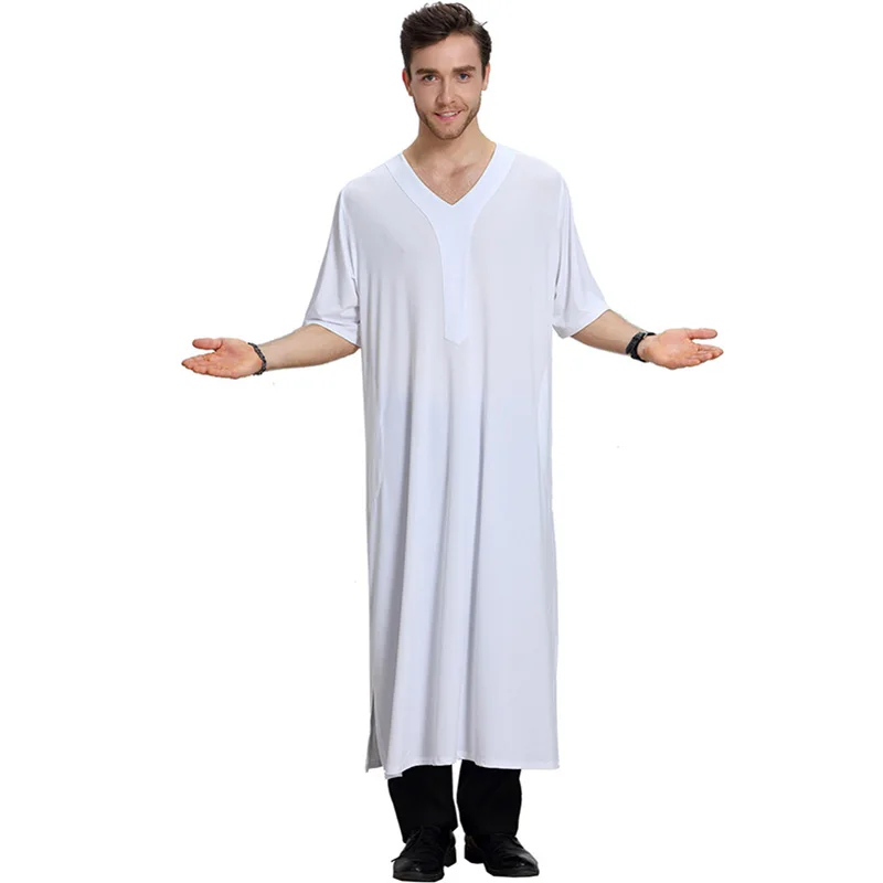 Ramadan Saudi Arabia Middle East Clothing Seven-point Short Sleeve V-neck Israel Kaftan Dubai Men's White Robe Egyptian Shirt
Ramadan Saudi Arabia Middle East Clothing Seven-point Short Sleeve V-neck Israel Kaftan Dubai Men's White Robe Egyptian Shirt