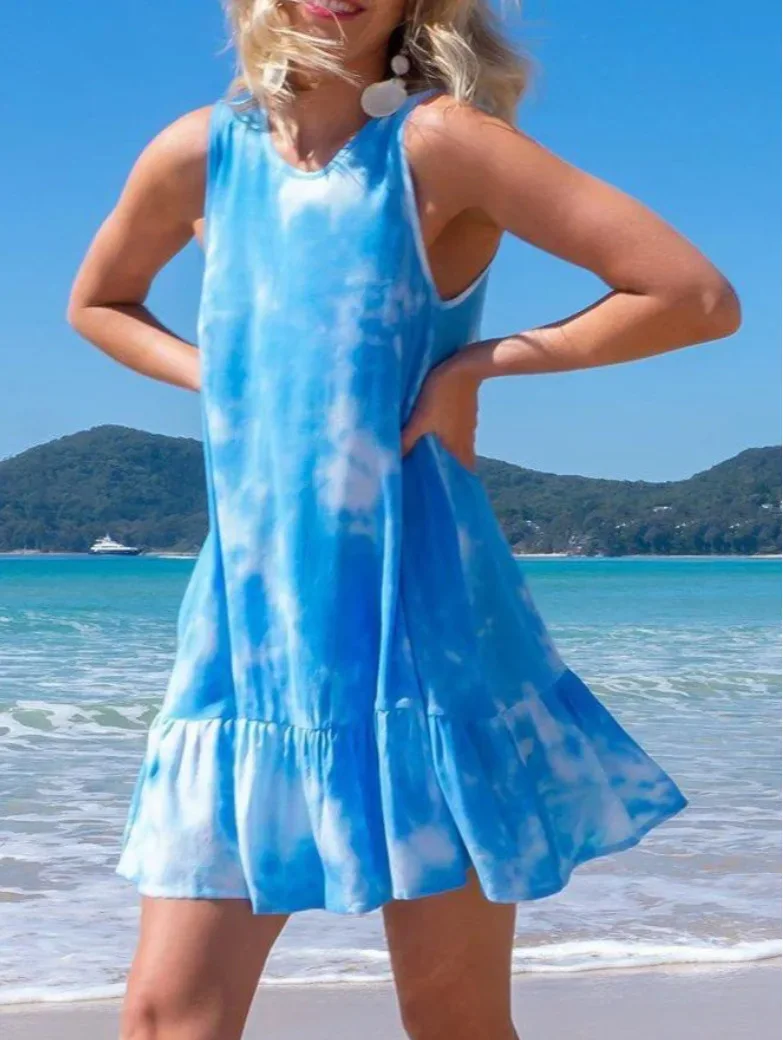 Women Suspenders Tie-dye Printed Dress Summer Sleeveless O-neck Gradient Color Print Beach Holiday Casual Dresses Vestidos Mujer
Women Suspenders Tie-dye Printed Dress Summer Sleeveless O-neck Gradient Color Print Beach Holiday Casual Dresses Vestidos Mujer