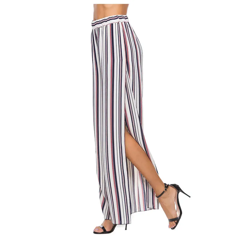 Fashion Summer Women Wide Leg Pants Chiffon Split Elastic Waist Stripe Pants Casual Loose High Elastic Waist Pants New Clothing
Fashion Summer Women Wide Leg Pants Chiffon Split Elastic Waist Stripe Pants Casual Loose High Elastic Waist Pants New Clothing