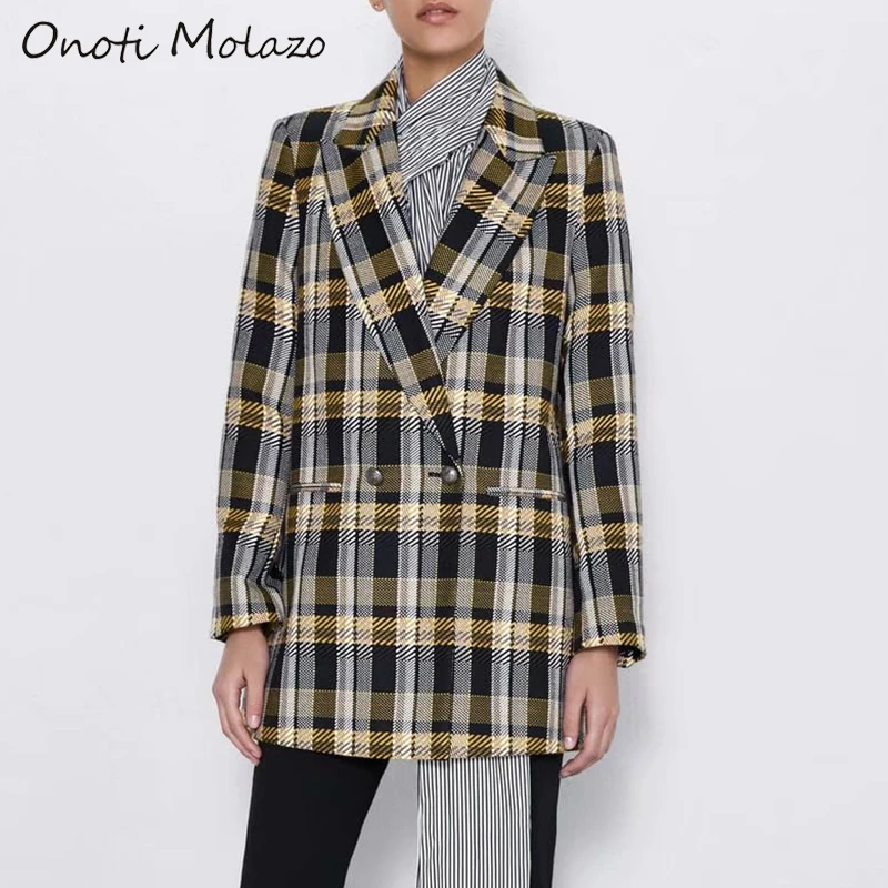 Фото Женское пальто в клетку Onoti Molazo повседневное элегантное офисное - купить