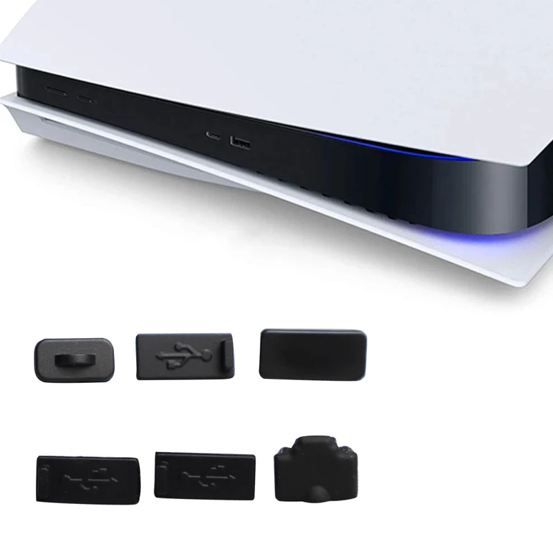 6pcs Black Silicone Dust Plugs Set for PS5 USB HDM Interface Anti-dust Cover Dustproof Plug for PS5 Game Console Accessories
6pcs Black Silicone Dust Plugs Set for PS5 USB HDM Interface Anti-dust Cover Dustproof Plug for PS5 Game Console Accessories