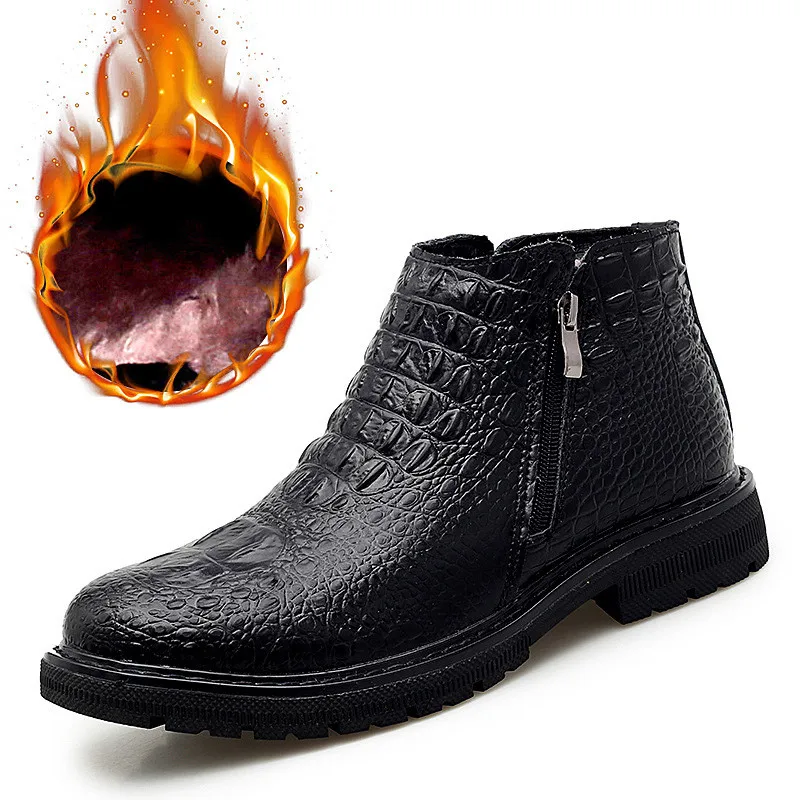 2020 New Crocodile Pattern Men Ankle Boots Winter Zipper Genuine Leather Men's Shoes Soft Casual Keep Warm Snow Boots Man Flats
2020 New Crocodile Pattern Men Ankle Boots Winter Zipper Genuine Leather Men's Shoes Soft Casual Keep Warm Snow Boots Man Flats