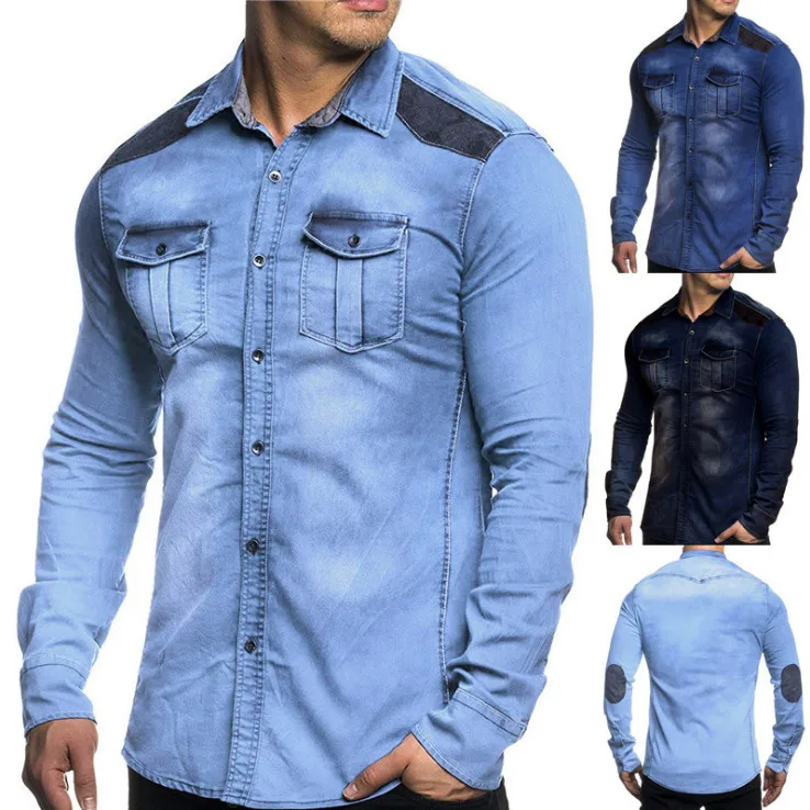 Europe/US Size Denim Shirt Men New Patchwork Long Sleeve Shirts Fashion Pockets 100% Cotton Denim Shirts Male Camisa Masculina
Europe/US Size Denim Shirt Men New Patchwork Long Sleeve Shirts Fashion Pockets 100% Cotton Denim Shirts Male Camisa Masculina