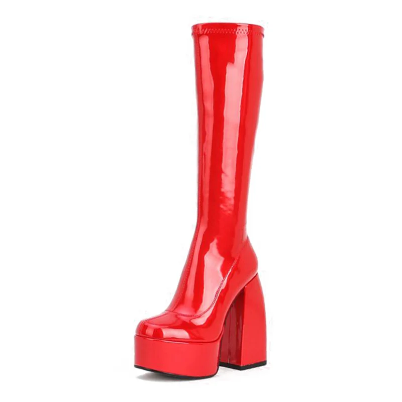 women punk style autumn winter boots elastic microfiber shoes woman booties high heels black thick platform long knee bootines
women punk style autumn winter boots elastic microfiber shoes woman booties high heels black thick platform long knee bootines