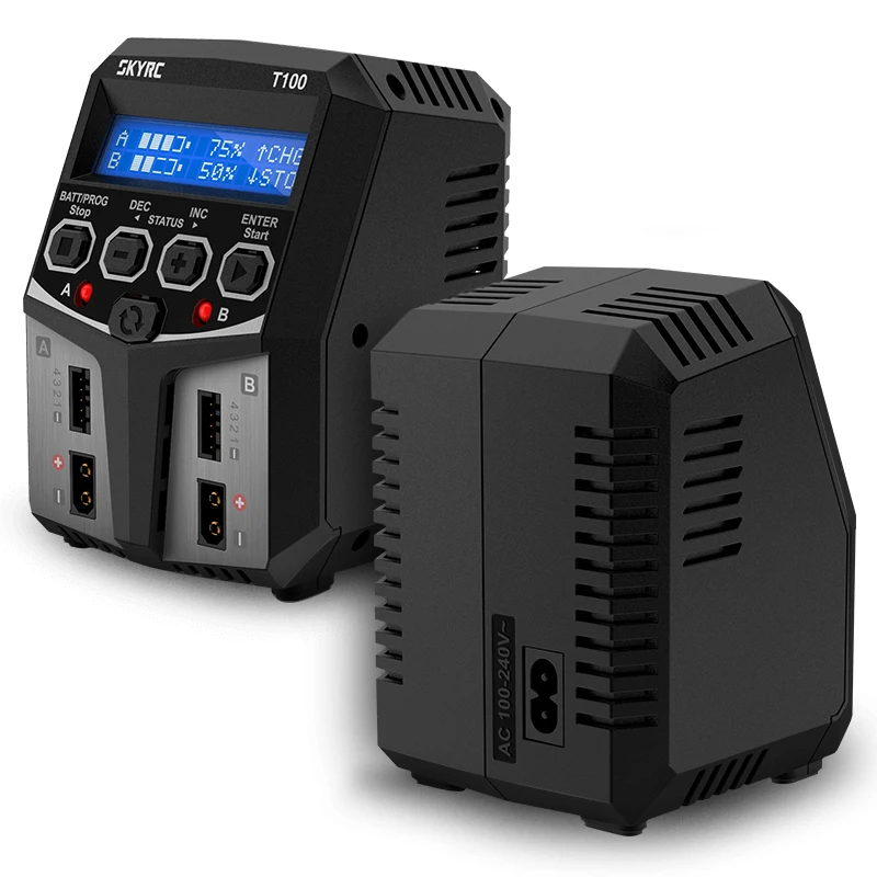 SKYRC DUAL 5A 2X50W балансирующее зарядное устройство T100 для 2-4S LiPo/LiIon/LiFe/LiHV батареи RC FPV гоночный Дрон Квадрокоптер модель RC запчасти
SKYRC DUAL 5A 2X50W балансирующее зарядное устройство T100 для 2-4S LiPo/LiIon/LiFe/LiHV батареи RC FPV гоночный Дрон Квадрокоптер модель RC запчасти