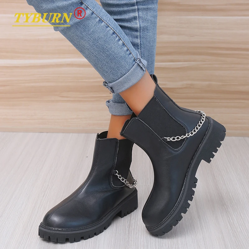 2022 Autumn New Round Toe Metal Chain Women's Ankle Boots Fashion Thick-soled Thick-heeled Punk PU Leather Women's Design Boots
2022 Autumn New Round Toe Metal Chain Women's Ankle Boots Fashion Thick-soled Thick-heeled Punk PU Leather Women's Design Boots