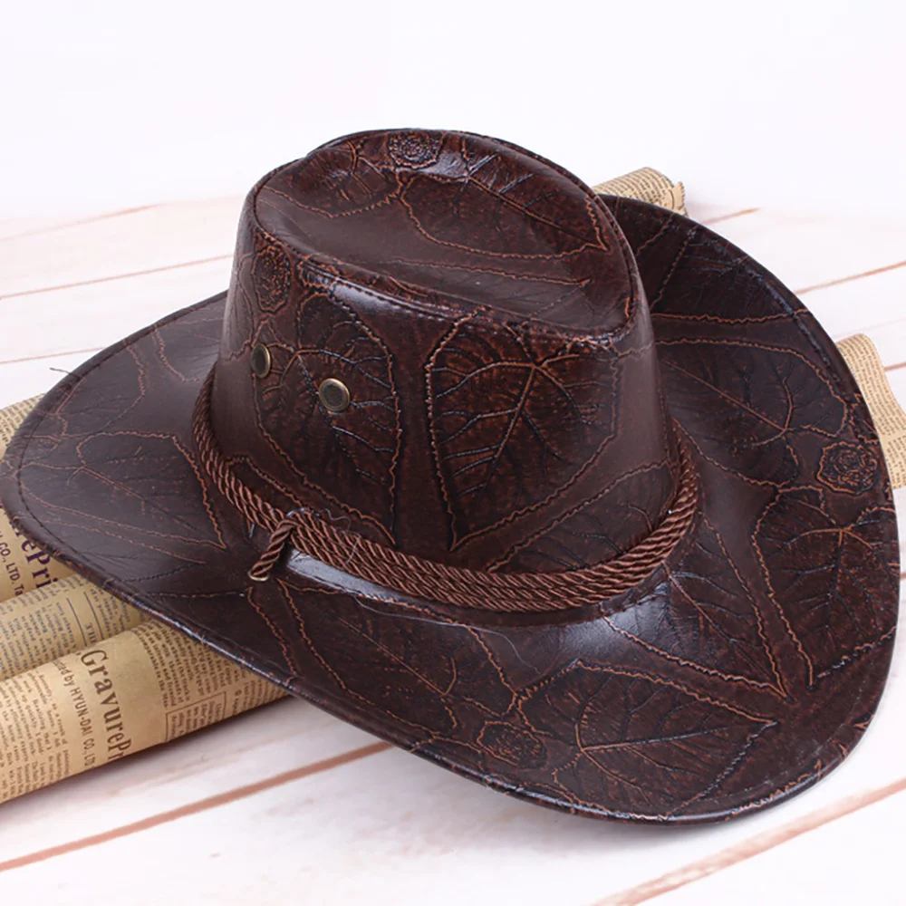 New Large Brim Leather Cowboy Hat Flat Top Men's Leaves Printed Felt Wide Brim Bucket Hats Man For Men Women Fedora Swanowing
New Large Brim Leather Cowboy Hat Flat Top Men's Leaves Printed Felt Wide Brim Bucket Hats Man For Men Women Fedora Swanowing