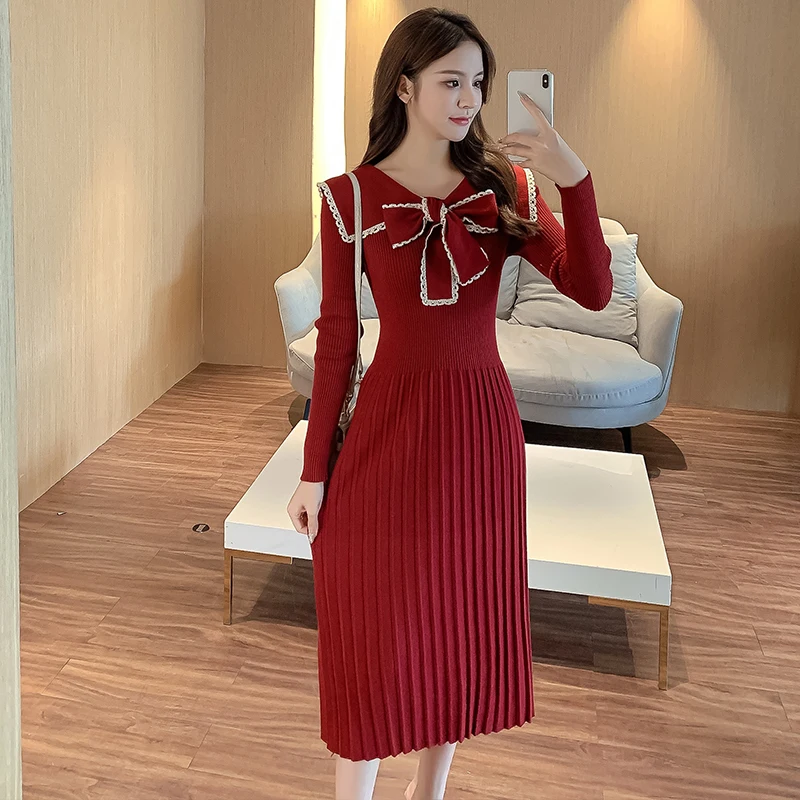 Autumn Winter Korean Women's Slim Elasticity Sweater Dress Elegant Temperament Korean Big Bow Draped Knit Dress Vestido
Autumn Winter Korean Women's Slim Elasticity Sweater Dress Elegant Temperament Korean Big Bow Draped Knit Dress Vestido